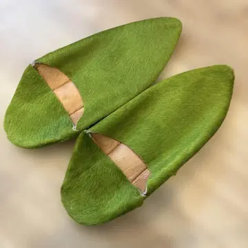 미사용품 바부쉬 그린 퍼 슬리퍼 약 25cm
