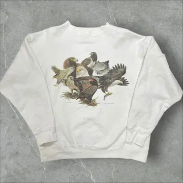 90s USA제 애니멀 프린트 맨투맨 아트 새 짧은 기장 박스 기업