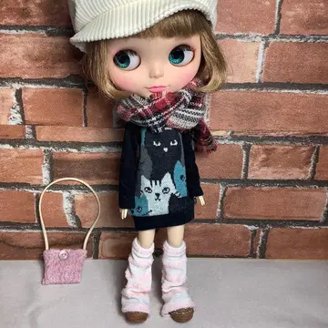 브라이스 아웃핏 고양이 패턴 튜닉 원피스 & 레그 워머 세트