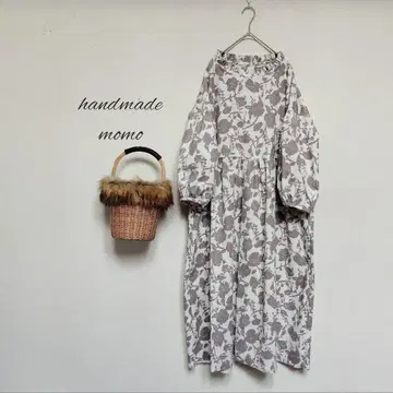 handmade 코듀로이 원피스 free 꽃무늬 화이트