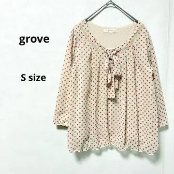 grove 그로브 쉬폰 블라우스 S 도트 무늬 7부 소매 리본