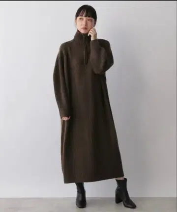 LOWRYS FARM 하이넥 지퍼 원피스 미사용 새상품 브라운