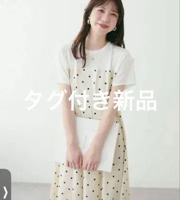 택 포함 새상품 레이어드 스타일 컷 조젯 원피스 도트