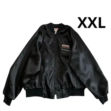 80s 90s USA제 풀 집업 나일론 자켓 XXL 블랙 자수