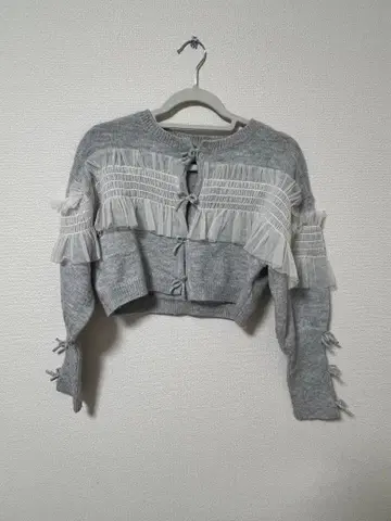 merry jenny 셔링 튤 니트 가디건 그레이