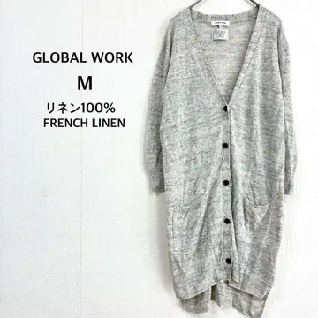 [ 글로벌 워크 ] 가디건 M 그레이 7부 소매 롱 기장 린넨 100%