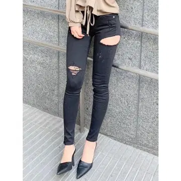 GYDA Side Ripped 데미지 스키니 데님 블랙 XS 사이즈