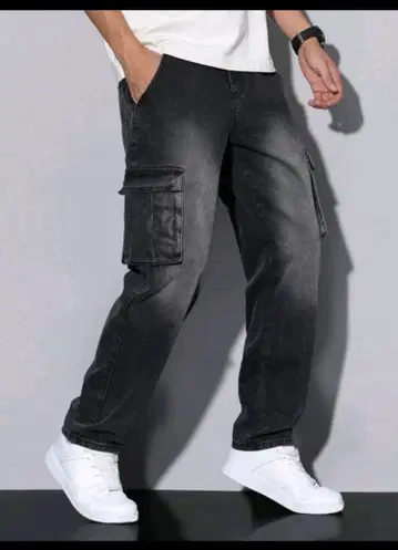 다크 그레이 데님 카고 팬츠