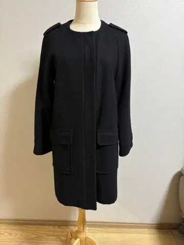 새상품급 아바하우스 노카라 울 롱 코트 블랙 두꺼운 원단