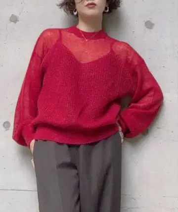 BUSTIER PATTERN KNIT SET 아메리 시어 니트 빨간색