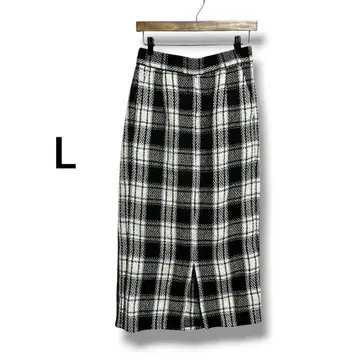 체크 무늬 트위드 롱 타이트 스커트 L 모 혼방 포켓 부착 가을/겨울용