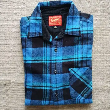 UNIQLO 플란넬 파랑 블랙 체크 긴팔 셔츠 M