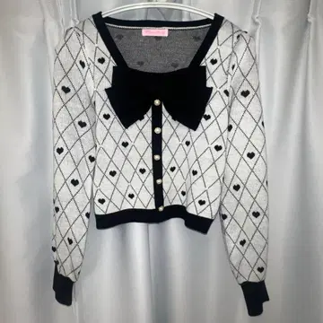 Princess Melody 하트 무늬 리본 니트 가디건