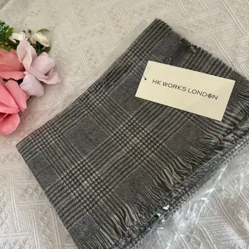 [새상품] HK WORKS LONDON 체크 무늬 머플러 대형