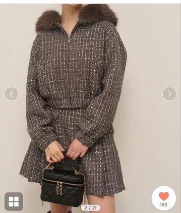 사이드 플리츠 트위드 미니 스커트 SNIDEL