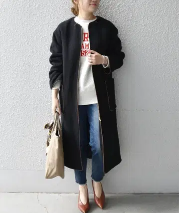 새상품 SHIPS any: SORONA 노카라 파이핑 코트 블랙 36