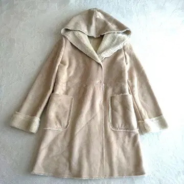 롱 코트 스웨이드 후디 복슬복슬 따뜻한 베이지 40
