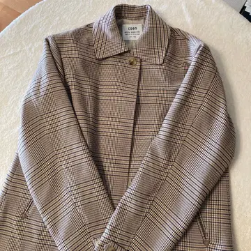 체크 스텐 칼라 롱 코트