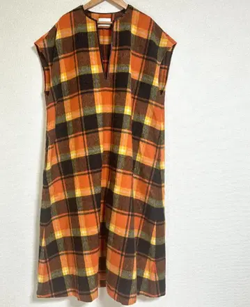 하자 FAbRICA 체크 텐트 원피스 오버롤 스커트 오렌지