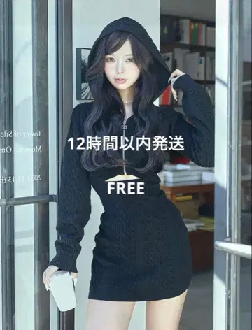 다리치 오픈 케이블 니트 미니 원피스 BLK 블랙