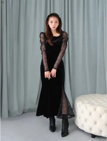 Mmeeme Velvet sheer long onepiece