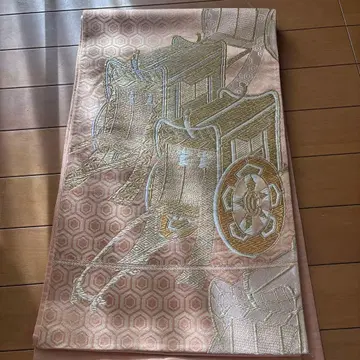 골드 컬러 자수 핑크 후쿠로 오비 거북이 등껍질 무늬