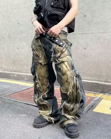 y2k 배기 데님 크러쉬 가공