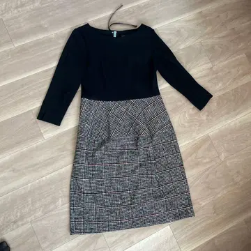 INED 체크 절개 원피스 7부 소매