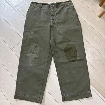 BOWWOW 워크 팬츠 올리브색 데미지 가공 M