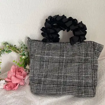 [ 새상품급 ] 체크 무늬 토트백 리본 핸들