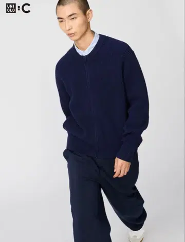 크루넥 풀 집업 가디건