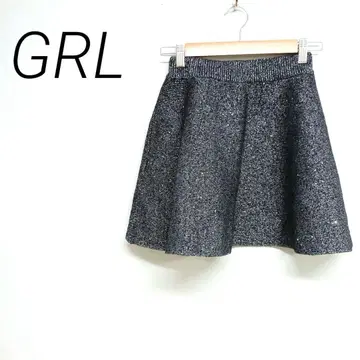 GRL 블랙 실버 플레어 스커트 허리밴딩 신축성 프리 캐주얼
