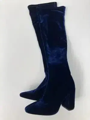 ZARA 네이비 벨벳 롱 부츠