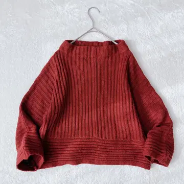 빔즈하트 | 골지 니트 풀오버 스웨터 크롭 래글런 슬리브 와인 레드