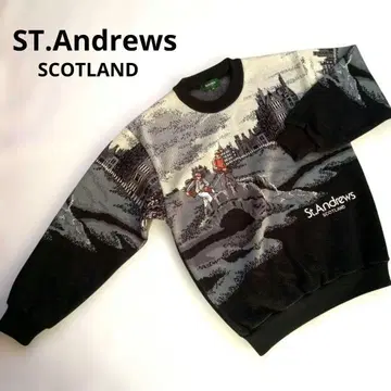 [ St.Andrews ] 레트로 니트 스웨터 골프 풍경 자수 속기모 M