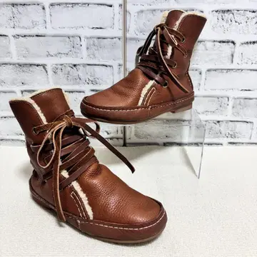키다리 아저씨 레이스업 부츠 보아 가죽 갈색 브라운 24cm