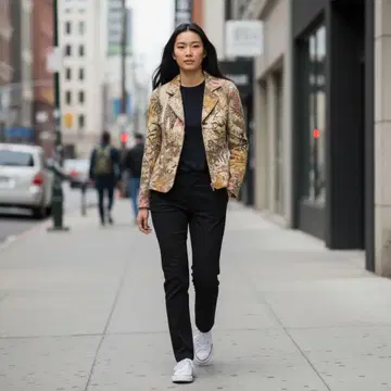 레어 고급 이타리야 S 동물 패턴 테일러드 자켓 베이지 계열 지퍼