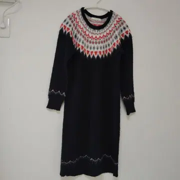 노르딕 무늬 울 혼방 롱 원피스