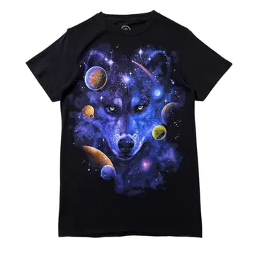 USA 구제 의류 우주 울프 늑대 애니멀 반팔 T셔츠 I2310