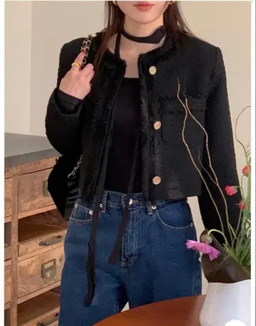 [ 새상품급 ] 노카라 트위드 크롭 자켓