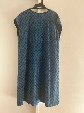 블루 원형 무늬 코듀로이, 원피스 롱,