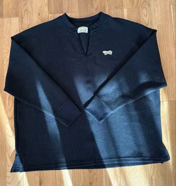 블랙 와플 편직 하프넥 스웨터