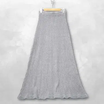 시안 도쿄 필라멘트 샤기 헴 플레어 스커트 리브 롱 그레이