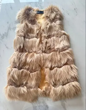 퍼 베스트 믹스 퍼 베이지 골드 안감 고급스러움 인조 모피 베스트