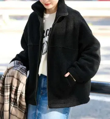 JOURNAL STANDARD 라이트 보아 블루종 블랙 루즈핏