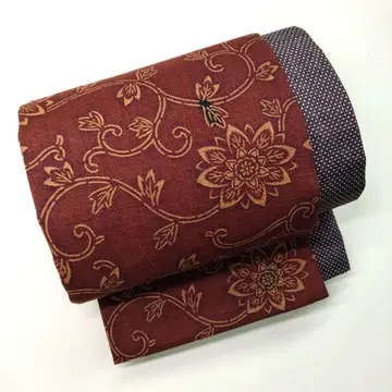 적갈색 꽃+덩굴 패턴 하프 사이즈 후쿠로 오비