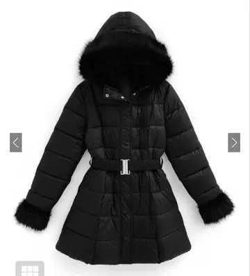 벨트 포함 퍼 A라인 다운 코트