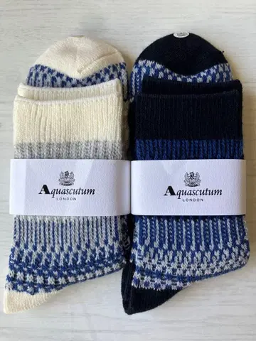 일본제 아쿠아 스큐텀 2족 세트 남성용 양말 울 혼방 네이비