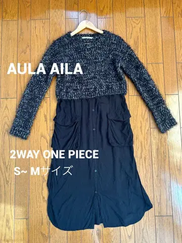 AULA AILA 아우라 아이라 원피스 2way 니트 절개 블랙