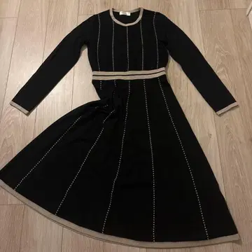 INDEX 바이컬러 니트 원피스 스트라이프 블랙